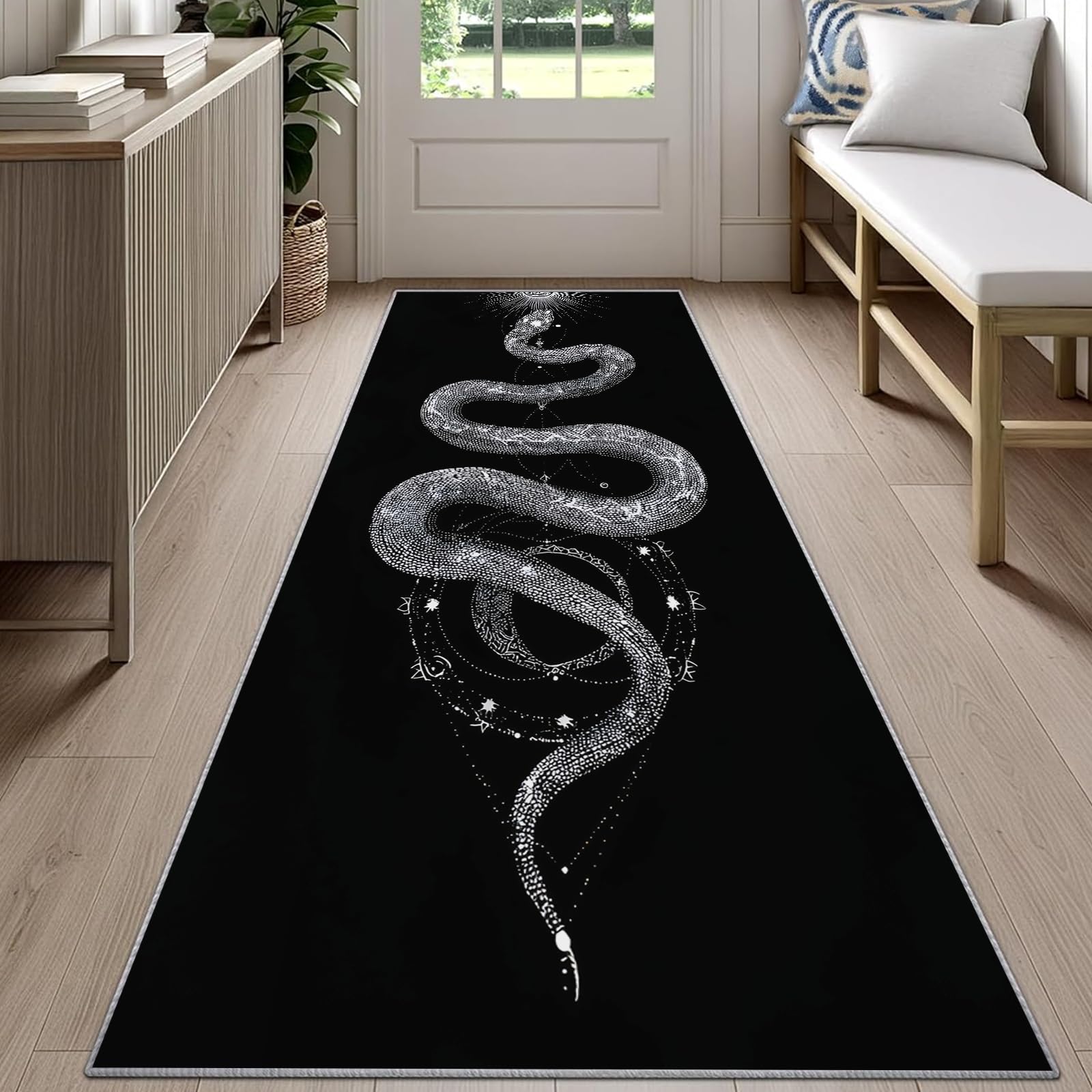 Snake Print Runner Rug Black B - Commercial Kitchen Background 评论和价格