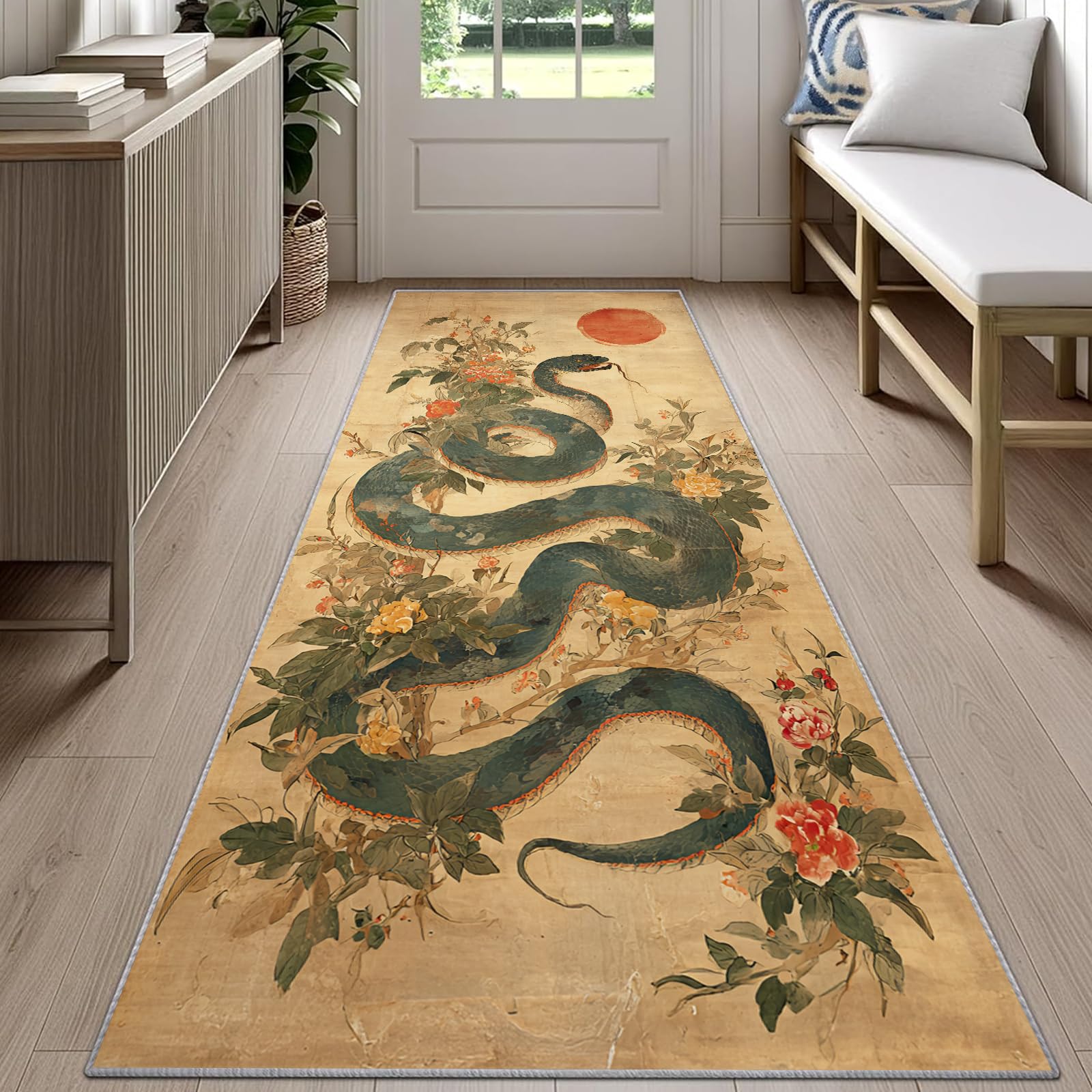 Snake Print Runner Rug Black B - Commercial Kitchen Background 评论和价格