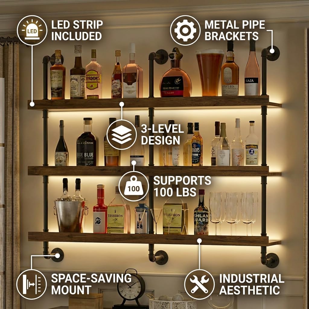Wall Mounted Wine Rack With LE - Commercial Kitchen Lights 评论和价格