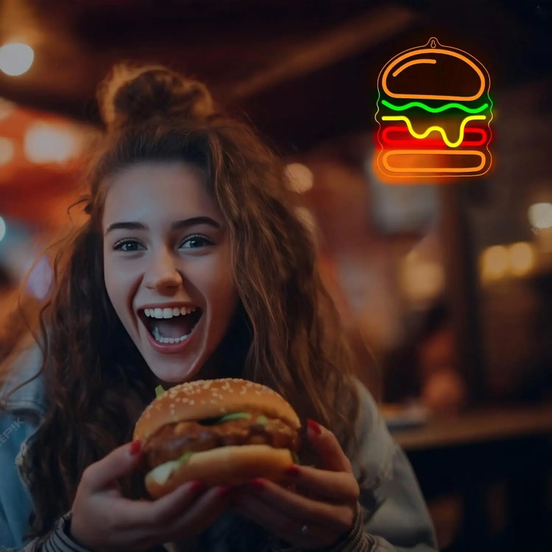 Burger Neon Sign with Layered  - Commercial Kitchen Ideas 评论和价格